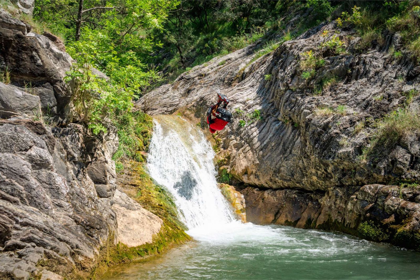 Crystal clear water over pale limestone